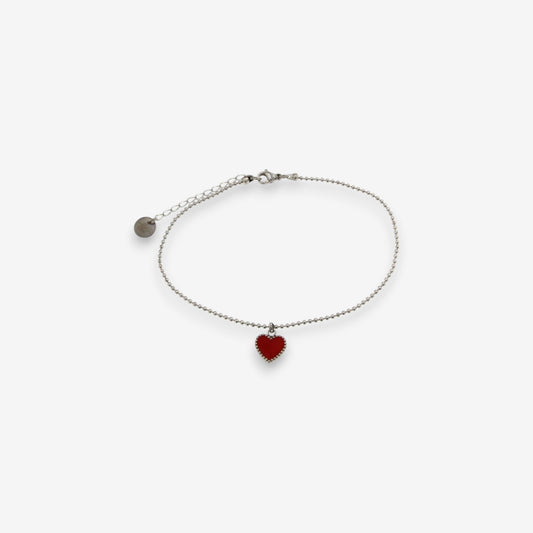 Cavigliera Donna in Acciaio Inox con cuore smaltato Rosso