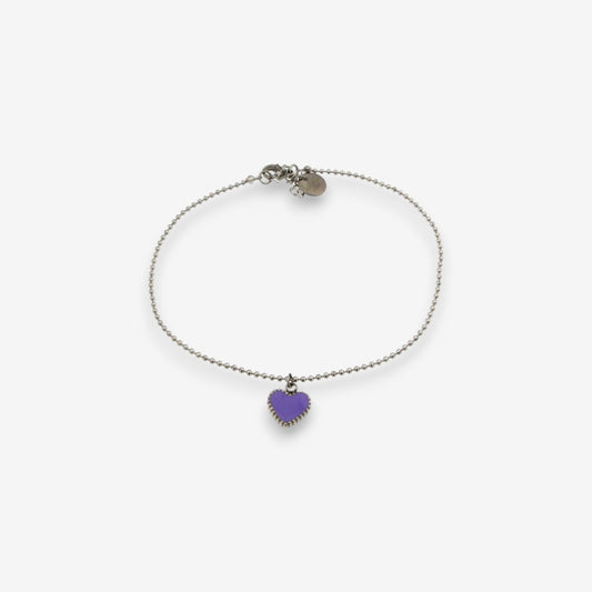 Cavigliera Donna in Acciaio Inox con cuore smaltato Lilla