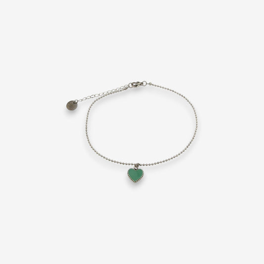 Cavigliera Donna in Acciaio Inox con cuore smaltato Verde Acqua