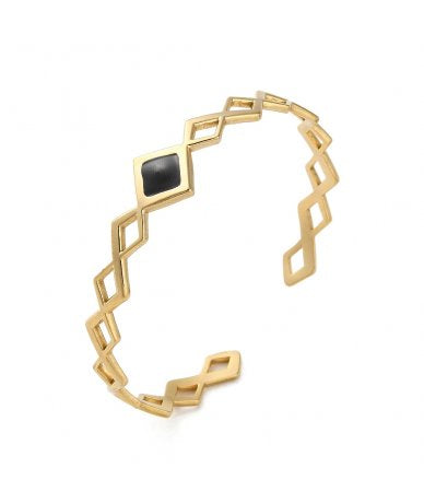 Bracciale Donna Rigido in Acciaio Inox Oro con Rombi Regolabile