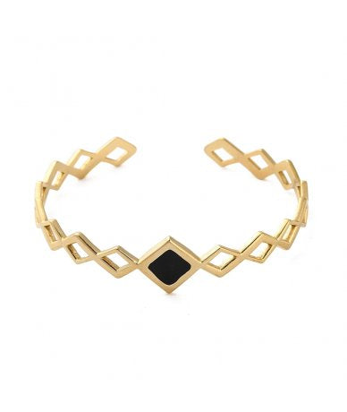 Bracciale Donna Rigido in Acciaio Inox Oro con Rombi Regolabile