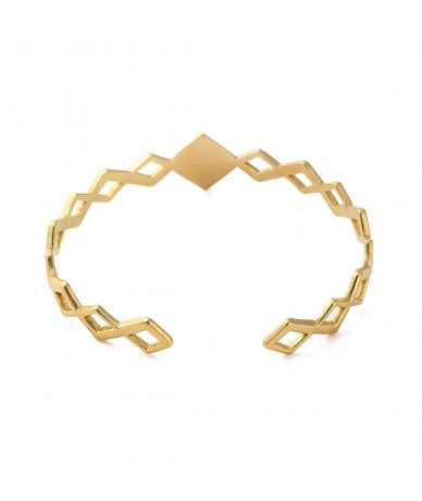 Bracciale Donna Rigido in Acciaio Inox Oro con Rombi Regolabile