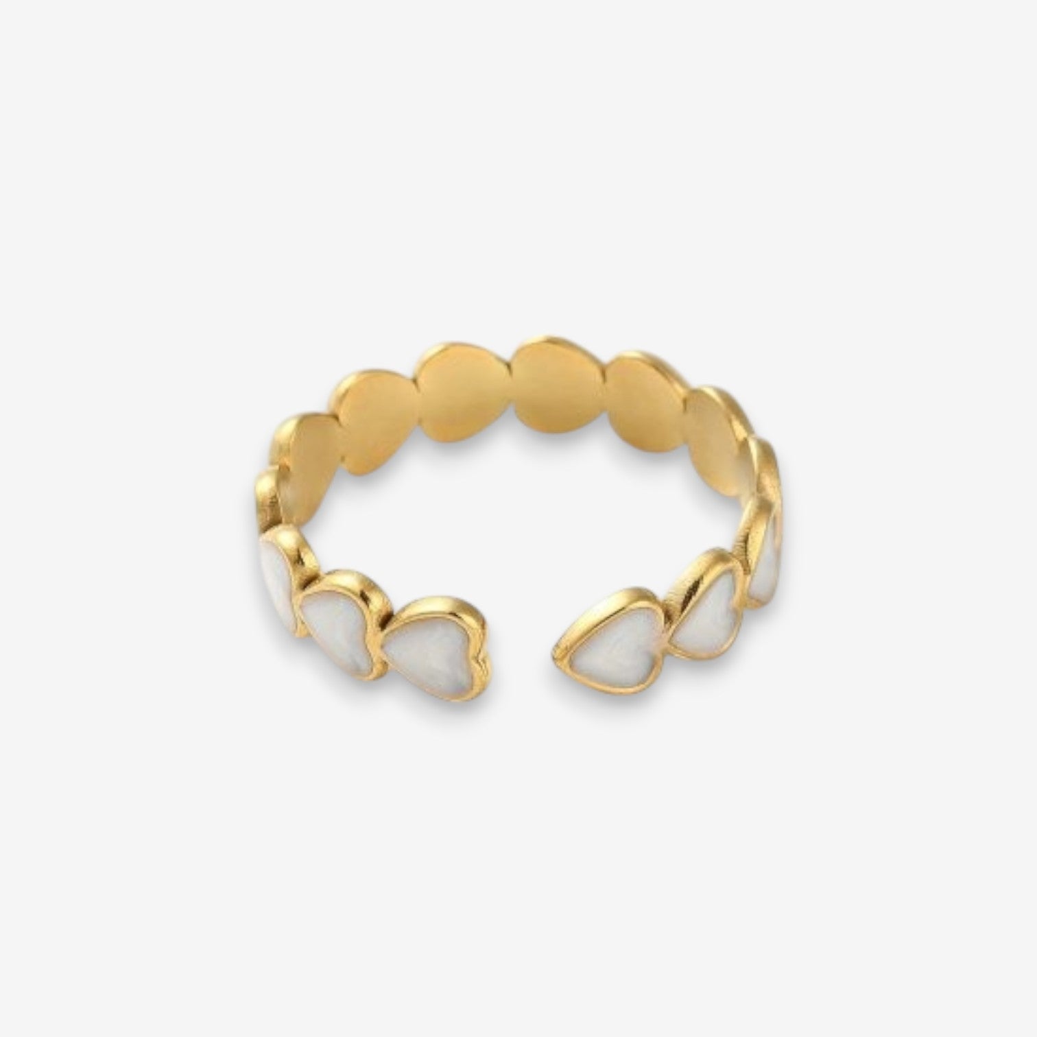 Anello Donna con cuori bianchi in Acciaio Inox Oro Regolabile
