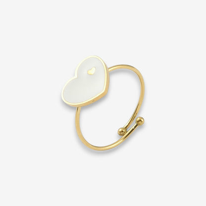 Anello Donna in Acciaio Inox Oro Regolabile con cuore Bianco
