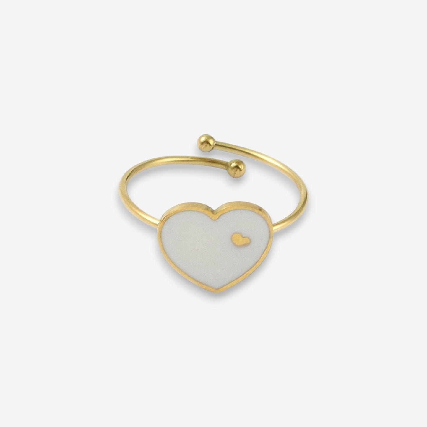 Anello Donna in Acciaio Inox Oro Regolabile con cuore Bianco