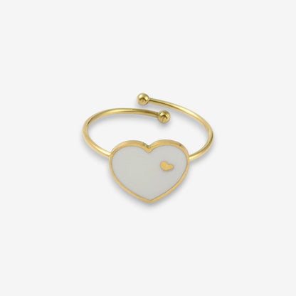 Anello Donna in Acciaio Inox Oro Regolabile con cuore Bianco
