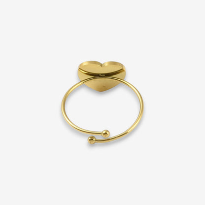 Anello Donna in Acciaio Inox Oro Regolabile con cuore Bianco