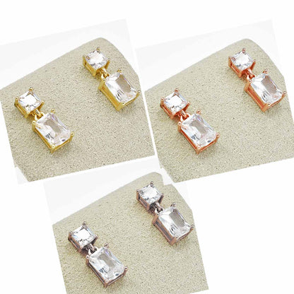 Orecchini Donna Punto Luce in Argento 925 con zirconi rettangolari pendenti