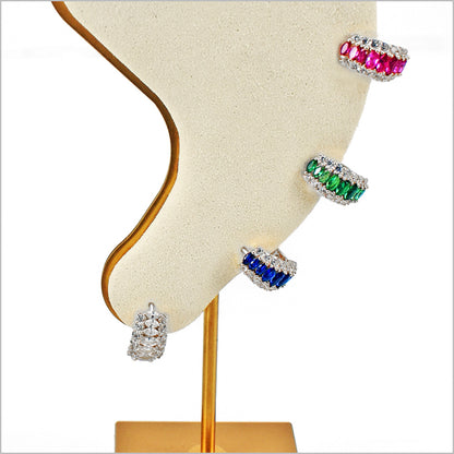 Orecchini Donna a Fascia in Argento 925 Rodiati con zirconi