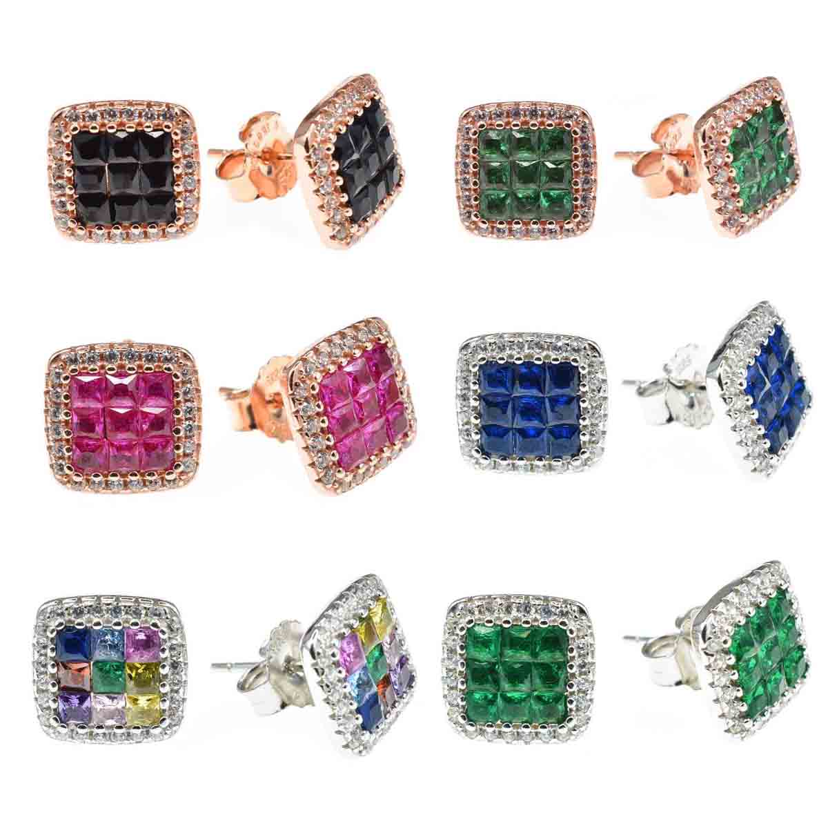Orecchini Donna Square in Argento 925 con zirconi
