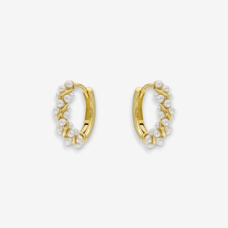 Orecchini Donna a Cerchio in Argento 925 con Perle Placcati Oro