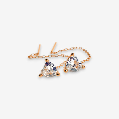 Orecchini Donna in Argento 925 a Catena con zircone Cuore pendente