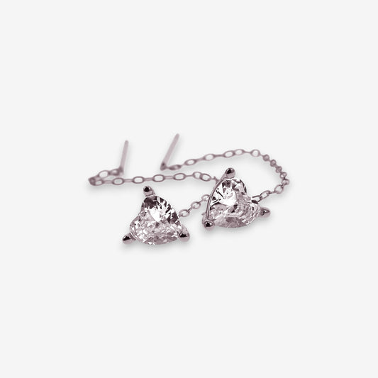 Orecchini Donna in Argento 925 a Catena con zircone Cuore pendente